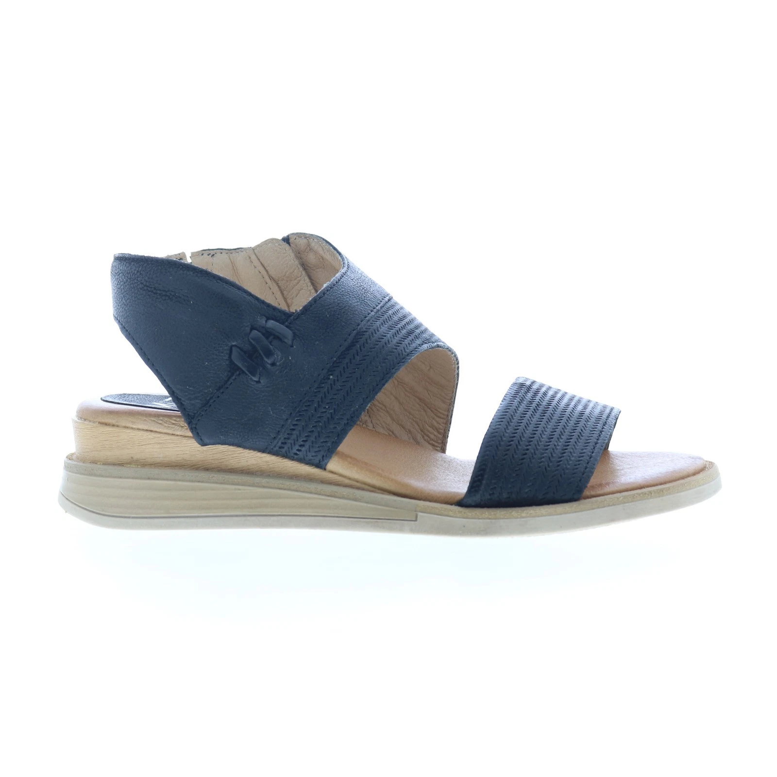 Miz Mooz Cece Womens Black Leather Zipper Wedges Sandals Shoes
