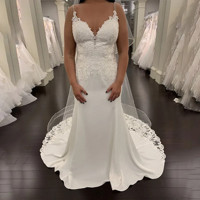 Classic Spaghetti Straps Lace with Crystals Mermaid White