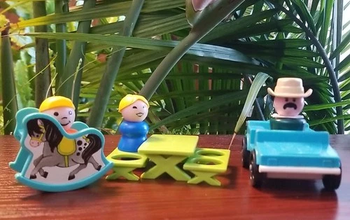 Vintage Fisher-Price Little People Lot Figures Furniture Car Rocking Horse