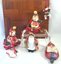 Lot/5 House of Hatten Christmas Ornaments Santas, Bear, Snowmen on Sleds