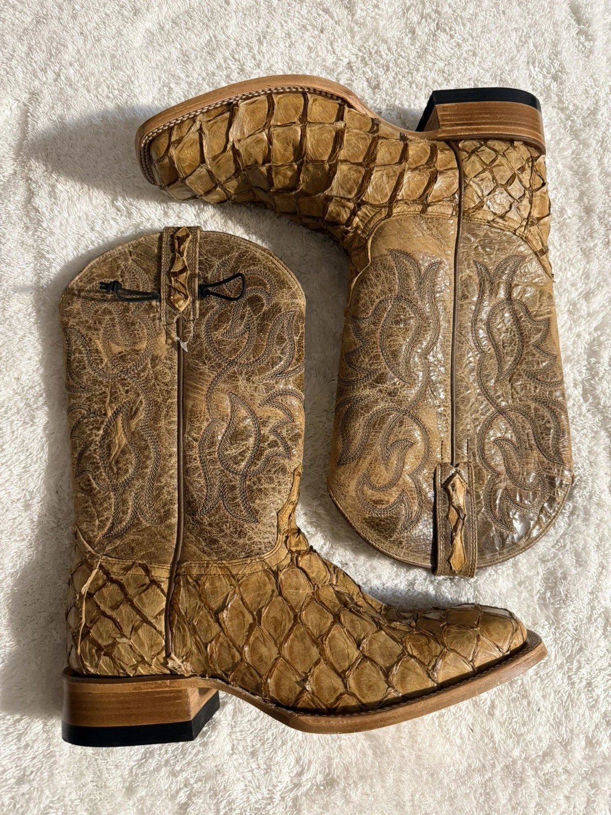 Cody James Mens Honey Square Toe Pirarucu Cowboy Boots 10.5 D