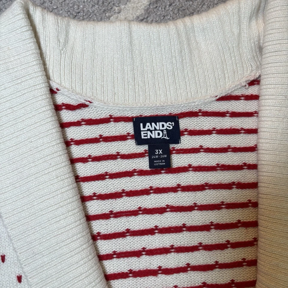 Cárdigan para mujer Lands' End acogedor elevado chal jacquard 3x rojo y blanco Fair Isle Foto 2 de 4