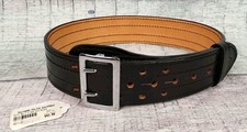 DUTYMAN 4011 SAM BROWNE Duty Belt 4 Row Black Plain Leather Silver BUCKLE 46"