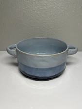 Large Ceramic Soup Bowl Blue w Double Handles 