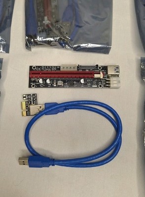 Lot Of 6! PCI-E 1x to 16x Powered USB3.0 GPU Riser Adapter Card Board Cable