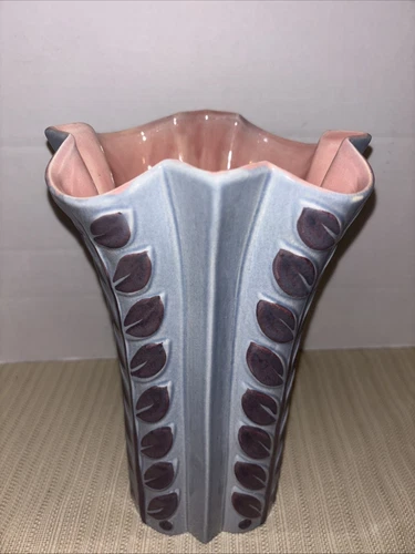 Vintage Red Wing Pottery Vase Leaf Pattern 1155 Art Deco Style 10"