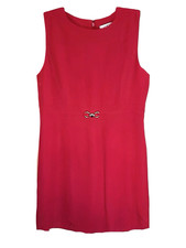 Kasper Red Sheath Dress 10P Petite Sleeveless Belt Buckle Accent Career Midi