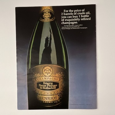 Henriot Baron Philippe de Rothschild Champagne Vintage Wine Ad 1979 Black Gold