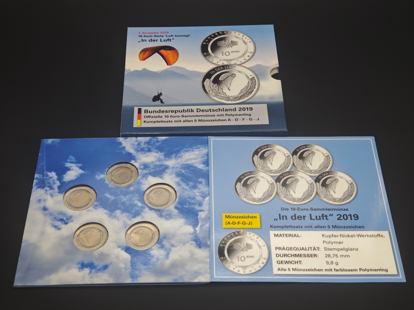 5 X 10 Euro Münzen BRD 2022 ADFGJ – Stempelglanz Mit Grünem Polymerring, Sammelwürdiges Set