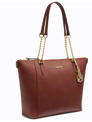 Calvin Klein Marybelle Large Bucket Tote Saffiano Leather Double Chain Straps