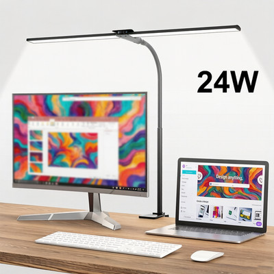 24W LED Schreibtischlampe Doppelkopf Tischlampe Dimmbar Leselampe Büroleuchte