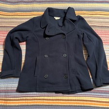Lands End Kids Fleece Double Breasted Peacoat Jacket Navy Blue Size M 10 12