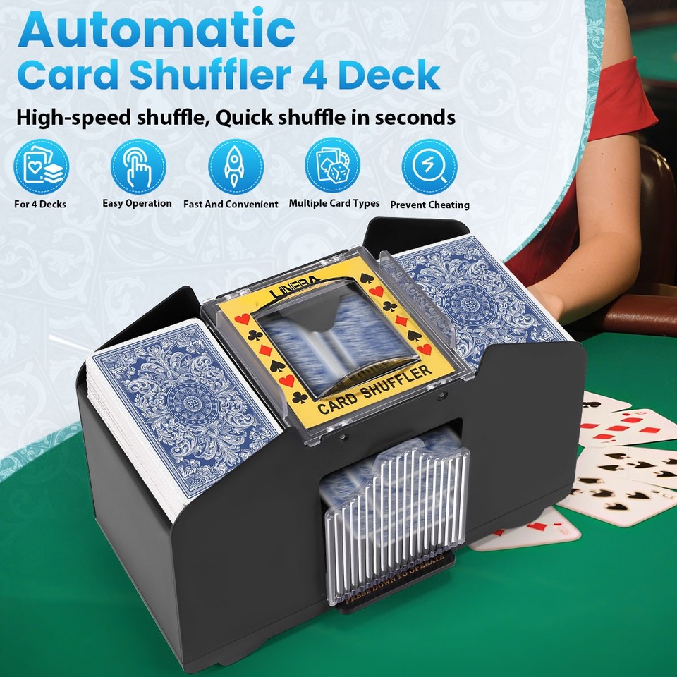 Black 4 Deck Automatic Card Shuffler Poker Cards Shuffling Machine ...