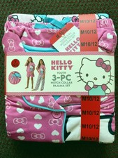 Hello Kitty Sanrio Girls 3-Piece Pajama Set Medium 10/12 Pink Button Top NWT