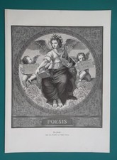 MUSE OF POETRY in Clouds Laurel Wings Cherubs by Raphael - 1884 Antique Print