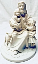 Vintage 1985 Byron Molds Ceramic Jesus Seated W/ Children & Lamb