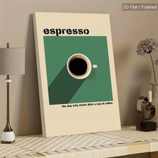 Retro Espresso Coffee Quote Cup Canvas Art Framed Kitchen Cafe Wall Decor Gift