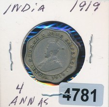 BRITISH - INDIA - 1919 4 ANNA - #4781