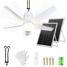 Solar Outdoor Ceiling Fan Light 31.5'', 60W Solar Powered Portable Gazebo Fan...