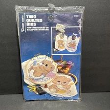 Vintage Vogart Craft Quilted Bibs Two In Embroidery Kit 8750G Bears NOS NEW