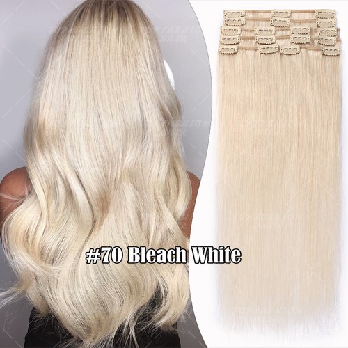 Clip in Human Hair Extensions Full Head 100% Real Remy Hair 24" 8PCS Long Ombre - Picture 80 of 103