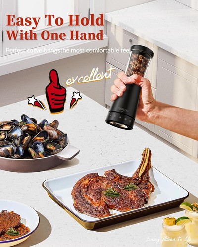 Electric Salt and Pepper Grinder Set with Storage Base, Stainless Steel Recha... - Picture 4 of 10