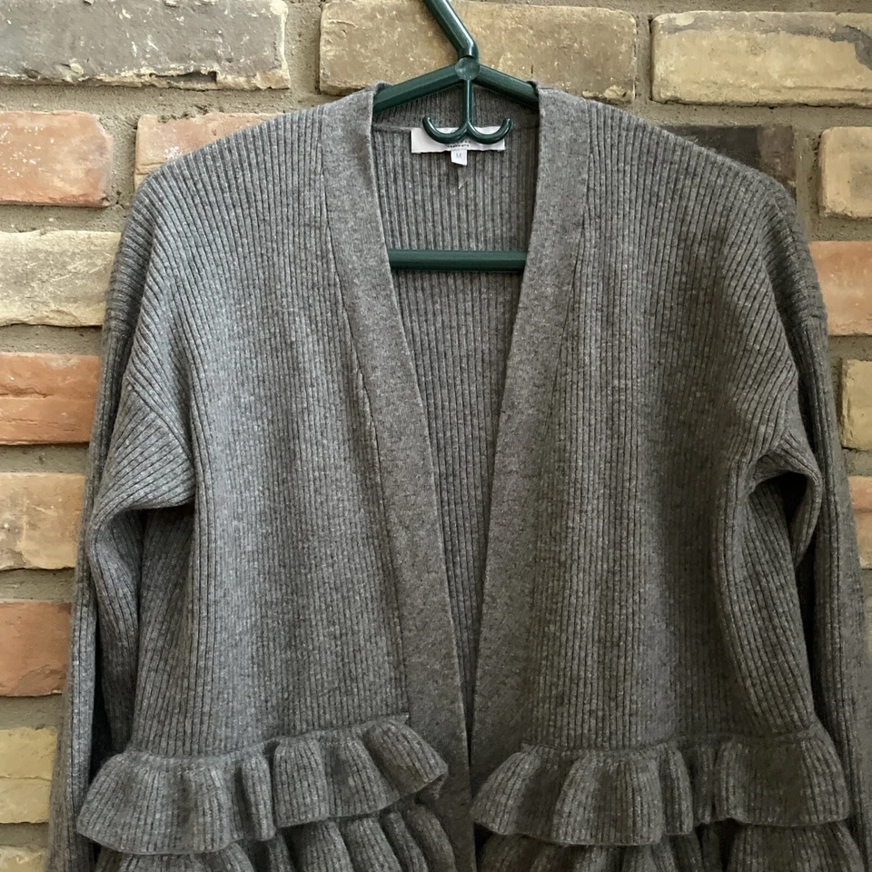 Cárdigan de cachemir qi con volantes delanteros abiertos gris jaspeado cachemir nuevo sin etiquetas M mediano  Foto 2 de 4