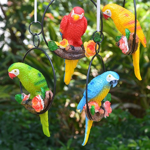 Outdoor Hanging Parrot Resin Parrot Ornament for Patio Bird Sculpture for Garden - Picture 9 of 16