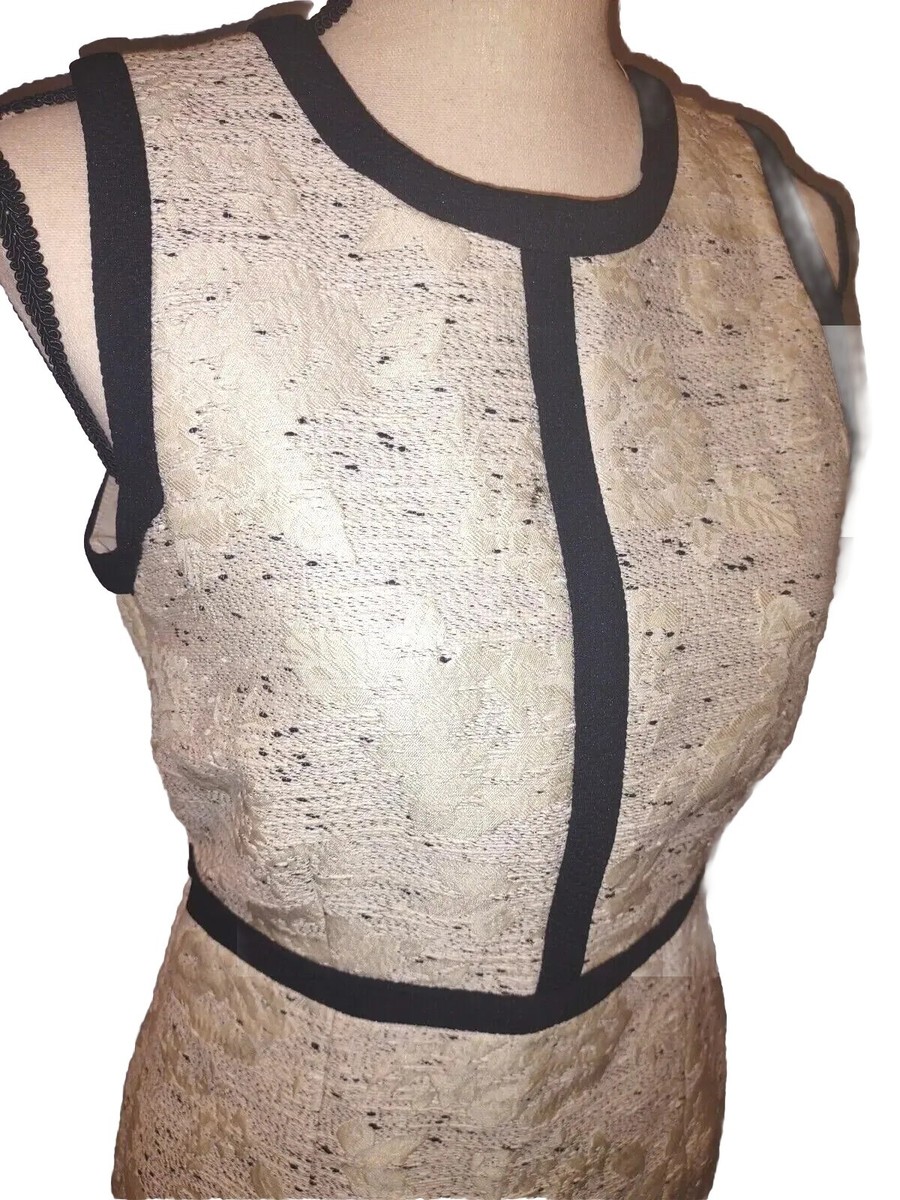 cream dress black trim H&M Womens 12 UK 42 Textured White Prep Classic Business Party White Color:Mixed Color $400-$499 Champagne Plus Size Dress Front button closure.