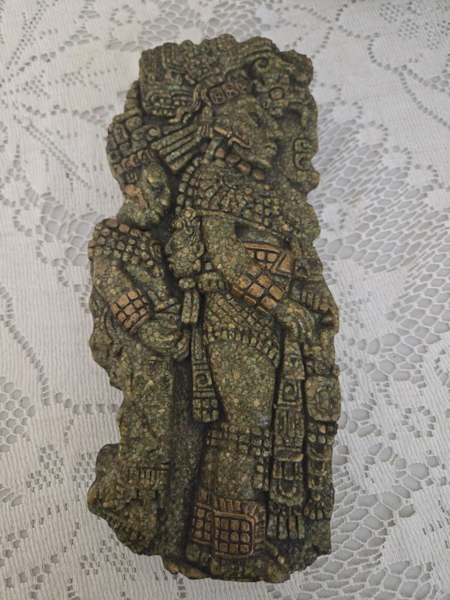 Vintage Original Zarebski Maya Aztec Decorative Stone Malachite