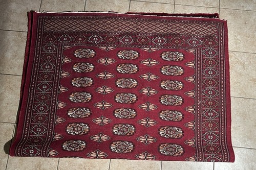 Vintage Red Bokhara Turkoman Handmade 75”x 50.2” All Over Design Rug - Picture 22 of 23