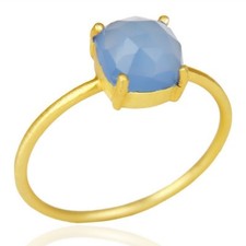 Blue Chalcedony 18K Gold Plated 925 Sterling Silver Ring Gemstone Jewelry