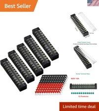 12 Positions 15A Terminal Block Set - Heavy-Duty with Protective Covers Included