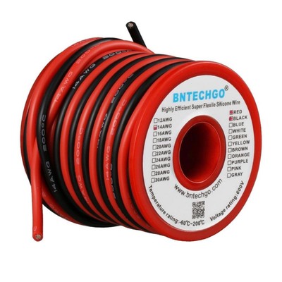 BNTECHGO 14 Gauge Silicone Wire Spool Red and Black Each 20ft 2 Separate Wire...