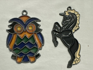 Owl And BLUE Unicorn Suncatchers - Vintage! Fun Colorful Pretty Window Decor