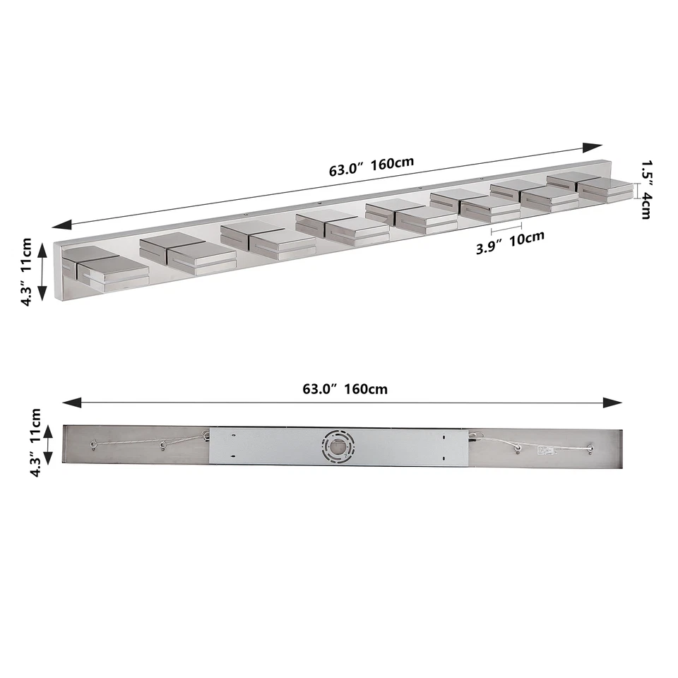 Tocador de 63"" 8 luces LED moderno cromado para baño sobre espejo lámpara de pared accesorio Foto 2 de 4