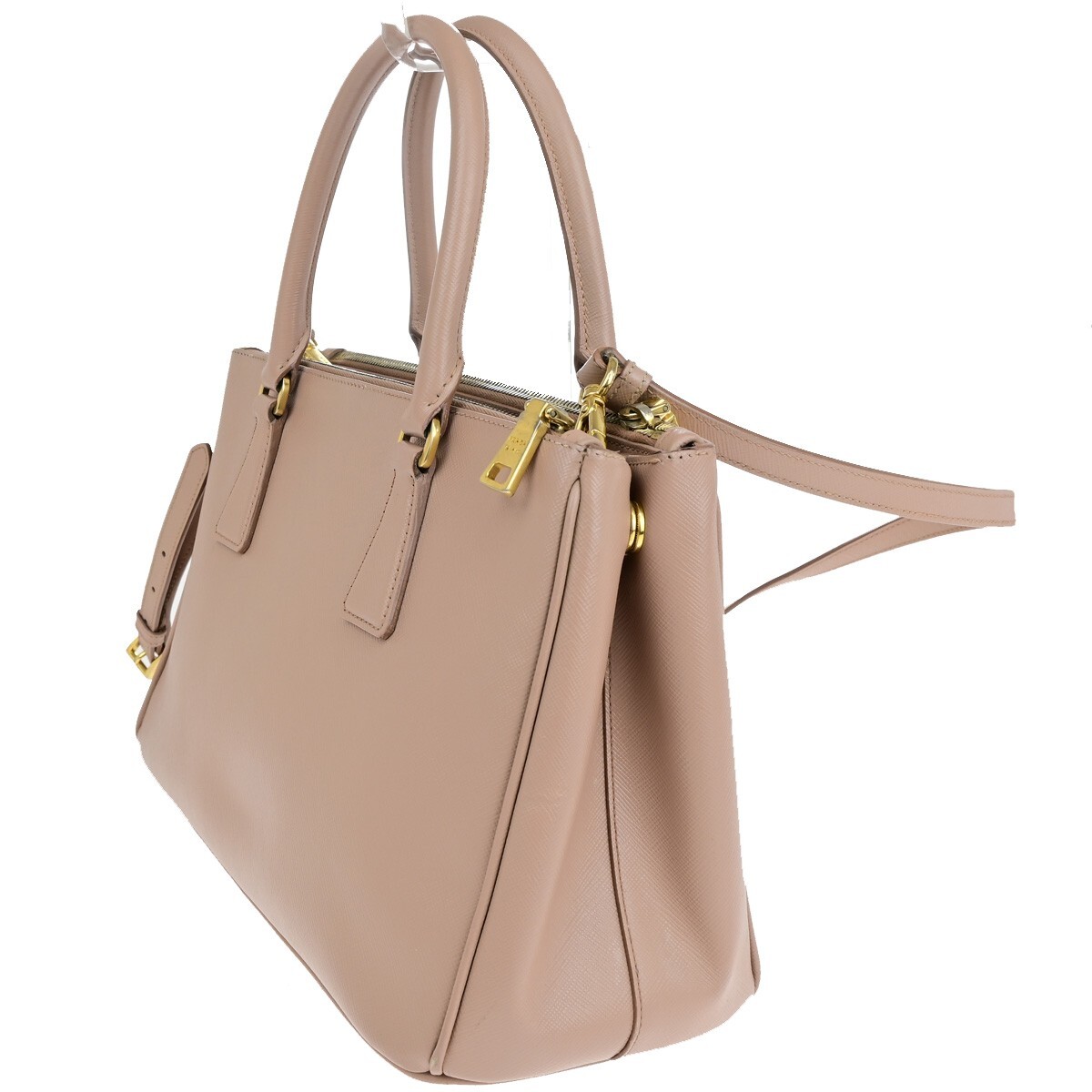【PRADA】HANDBAG PRADA Logo 2Way Shoulder Hand Bag Saffiano Leather Cammeo