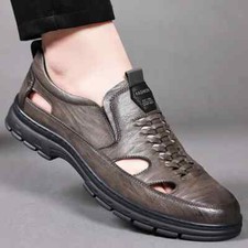 Classic Men Leather Sandals Summer Outdoor Casual Shoes Lightweight Slippers