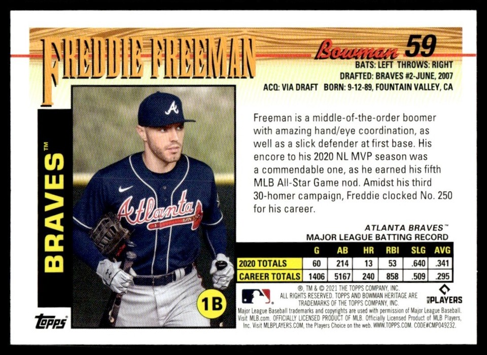 2021 Bowman Heritage 2 Freddie Freeman Atlanta Braves eBay
