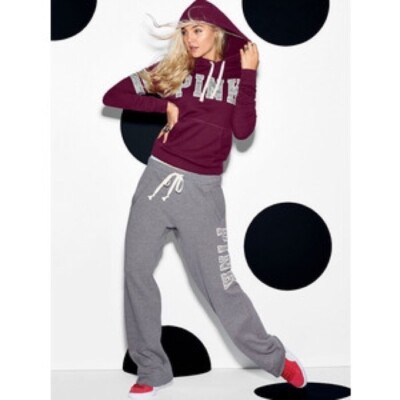 NEW Victoria's Secret Pink Older Style Perfect Pullover Hoodie Maroon Gray M 