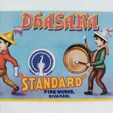Sivakasi Fireworks Box Label 1950s Dhasara Crackers Elephant Marching Band A325