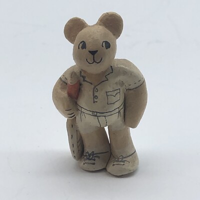 Vintage miniature bear with attitude playing tennis figure 