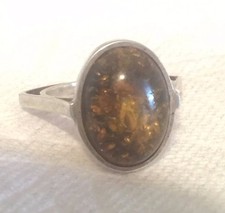 Vintage Sterling Silver Oval Amber Ring Size 7.75  5.2g