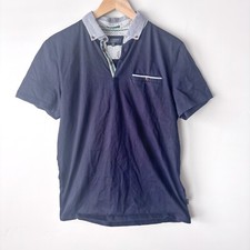 TED BAKER London Polo Shirt Mens Size 4 Contrasting Placket Navy Blue Print