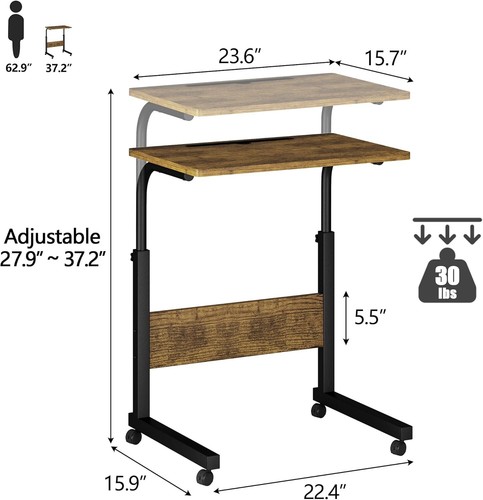 Adjustable Height Mobile Laptop Desk with Cup Holder - Versatile Walnut Design - Picture 5 of 11