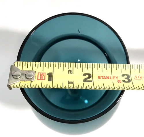 Empoli Teal Pedestal Vase with Clear Stem Vintage Italy 10 Inches - Picture 8 of 9
