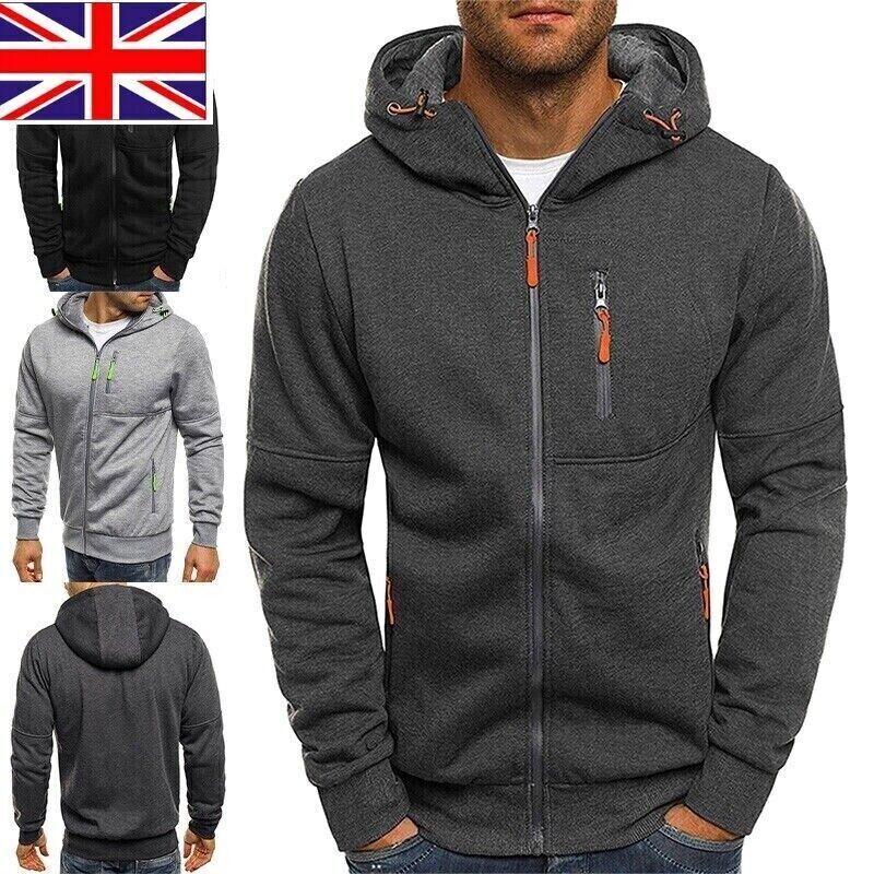 Mens Thick Winter Fleece Hoodie Cardigan Zip Up Hooded Jumper Coat