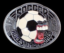  SOCCER RULES THE WORLD CRAZY SOCCER BALL BELT BUCKLE BERGAMOT PEWTER FUTBOL 
