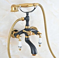 Black Gold Brass Wall Mounted Clawfoot Bath Tub Faucet Hand Shower Mixer Tap