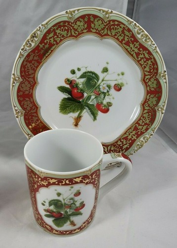 Platos Winterthur Andrea By Sadek tazas a juego bayas rojo verde borde dorado - Imagen 4 de 10